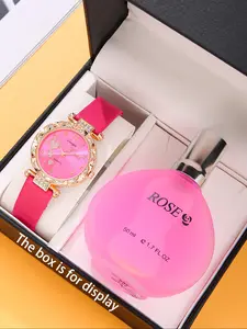 Women's Sweetheart Quartz Watch Set, Elegant Heart Design with Rhinestone Dial, Rose Strap, Perfect Gift for Young Women
