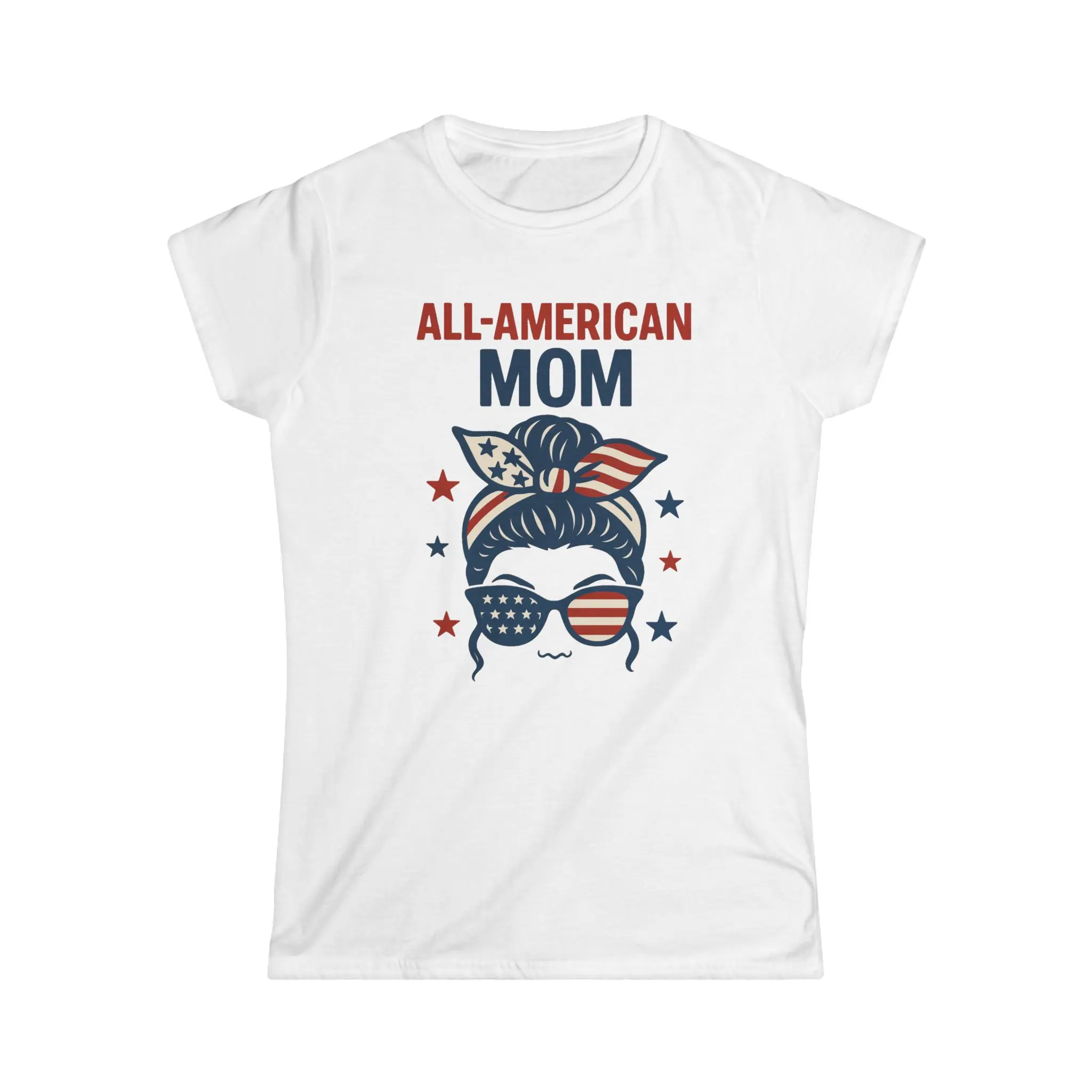 All-American Mom Women's Tee, Medium, Patriotic T-Shirt, Gildan 64000L