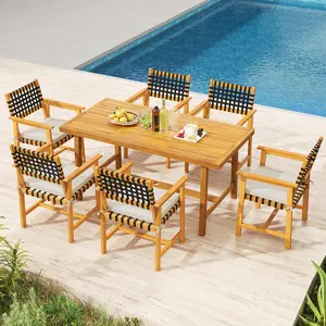 COSTWAY-7-Piece Patio Dining Set for 6 People Farmhouse Furniture