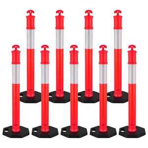 【fathersdaygift】VEVOR 9 Pack Traffic Delineator Posts,45 inches Traffic Safety Cones with Weighted Base and Reflective StripsHeavy Duty Delineator Posts for Construction SiteParking LotCrowd ControlRed, Non-Slip Safety Cones
