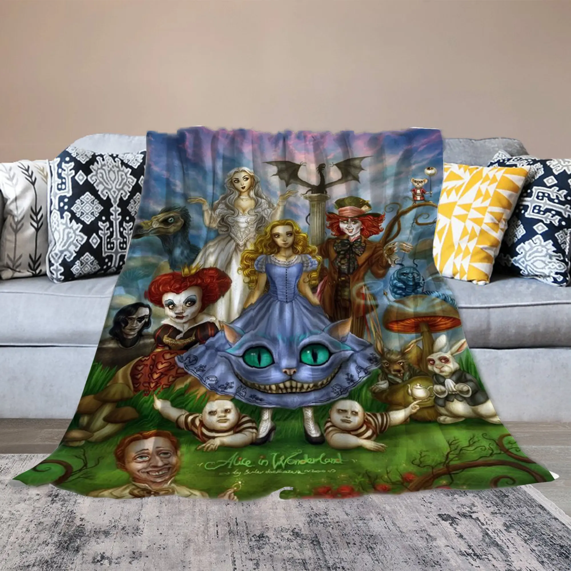 Alice in Wonderland Ultra Soft Flannel Fleece Blanket | Cozy Lightweight Throw Blanket for Couch, Sofa, Bed & Travel