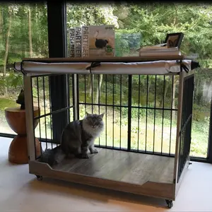 【Mother's Day Gifts】Large Dog Crate Furniture, Double Door Wooden Indoor Dog Kennel Furniture | Decorative Pet Cage End Table with Wheels for Extra Large Breed Dogs, Size 2XL, Rustic Brown