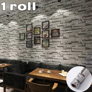 Thick Non-Woven Fabric Self-Adhesive Wallpaper Roll, Light Brick Stone Texture, Easy Installation for Living Room Dining Bar Hair Salon