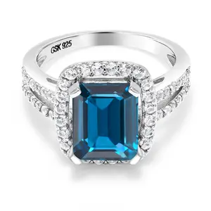 4.62 Cttw London Blue Topaz Ring | Emerald Cut 10X8MM Engagement Ring For Women | 925 Sterling Silver | Gemstone November Birthstone