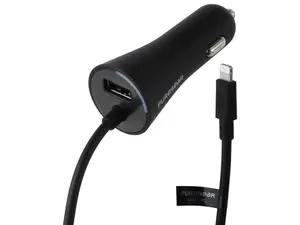 PureGear 24W Car Charger with Lightning 8-Pin Connector and USB-A Port - Black