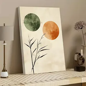 1 piece of 2D flat high-definition print, simple two-tone circle plus plant decorative painting, framed canvas art and poster, ready to hang, home decoration, wall art, room decoration, ideal gift, living room, bedroom, dining room, office decoration