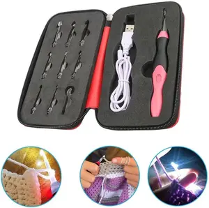 9 Sizes Crochet Hook Set: Interchangeable Crochet Hooks with Light - Light Up Crochet Hooks for Stitch & Row Counter, DIY Craft Supplies,Yarn Crochet Kit for Beginners (2.5mm to 6.5mm Heads)