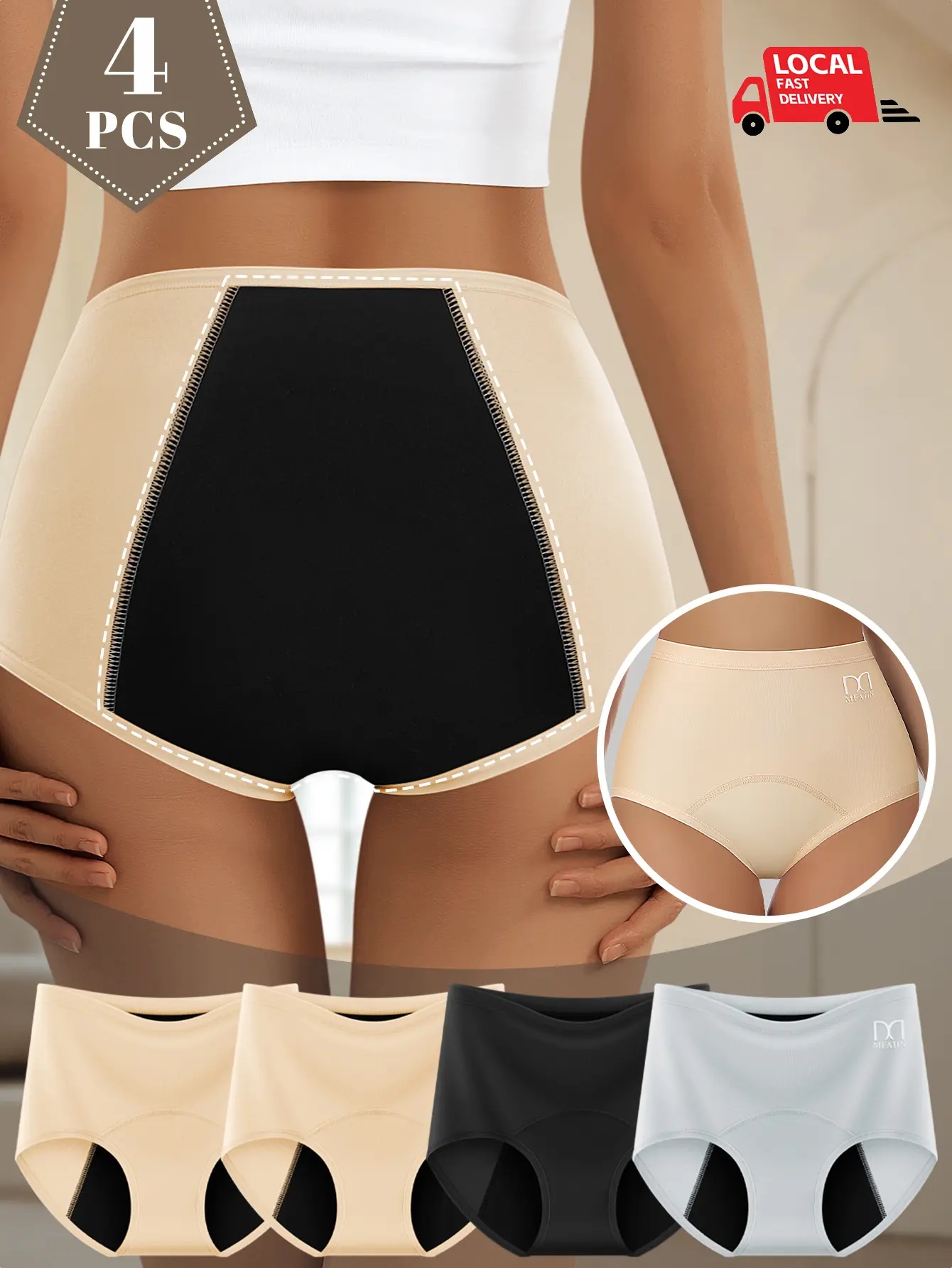 QUASTI 4 Pack Comfortable High Rise Casual Panties Set, Breathable Lightweight Heavy Flow Period Underwear, Comfortable Stretchy Fit Full Coverage Lady Panties, Soft Skin-Friendly Fabric Silky Smooth Basic Everyday Intimate Underwear for Women, S-XXL