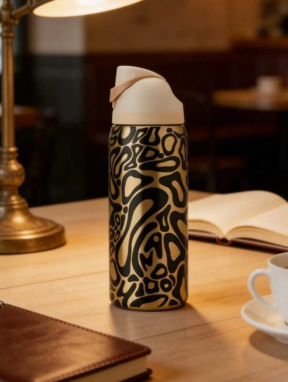 Owala 32oz Stainless Steel Insulated Tumbler - Stylish Gold Zebra Print, Large Capacity Drinkware Must Haves, Portable Hot and Cold Water Vacuum Flasks, Ideal for Iced Tea, Birthday Gift