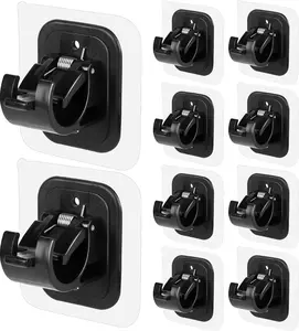 8PCS Self Adhesive Curtain Rod Holders No Drill Curtain Rods Brackets No Drilling Nail Free Adjustable Curtain Rod Hooks Curtain Hangers for Bathroom Kitchen Home Bathroom Hotel(Black)
