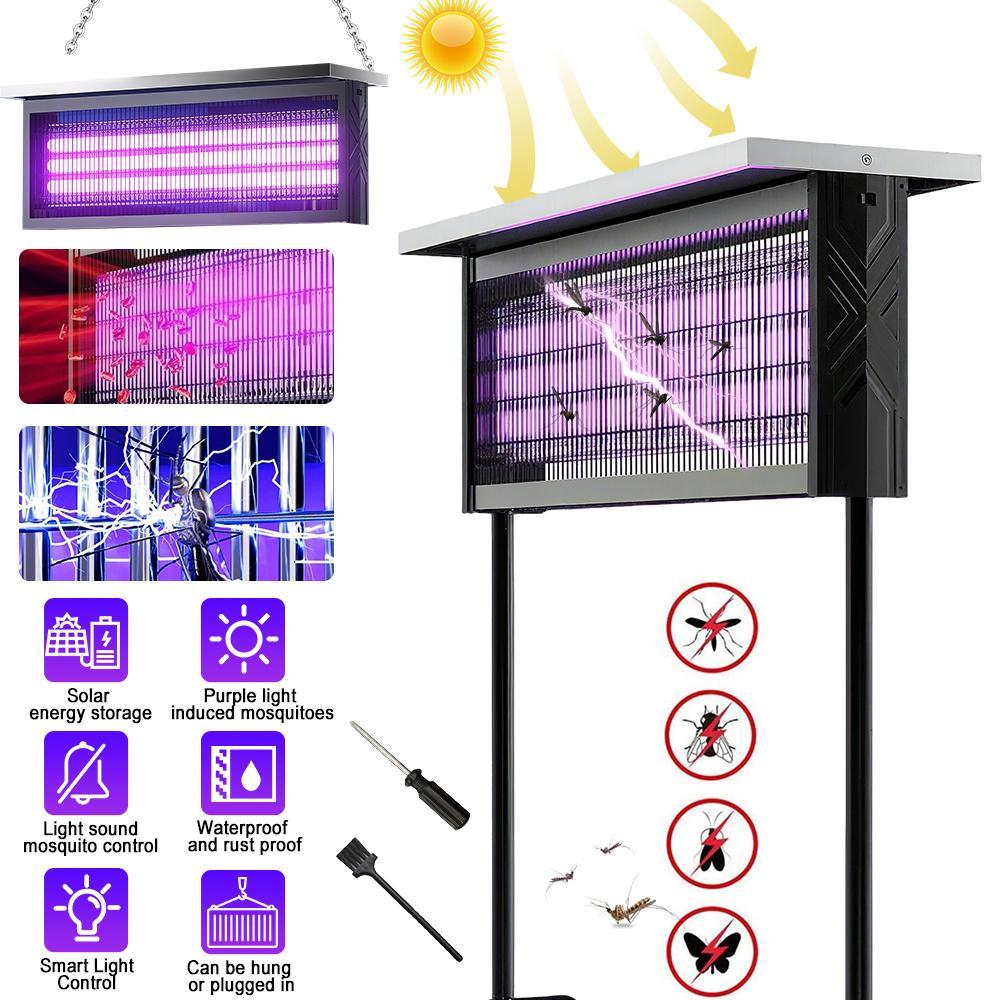Solar Insect Zapper Outdoor 20W, Mosquito Killer Lamp with 3 Tubes, Dual Charging & 6000mAh Battery
