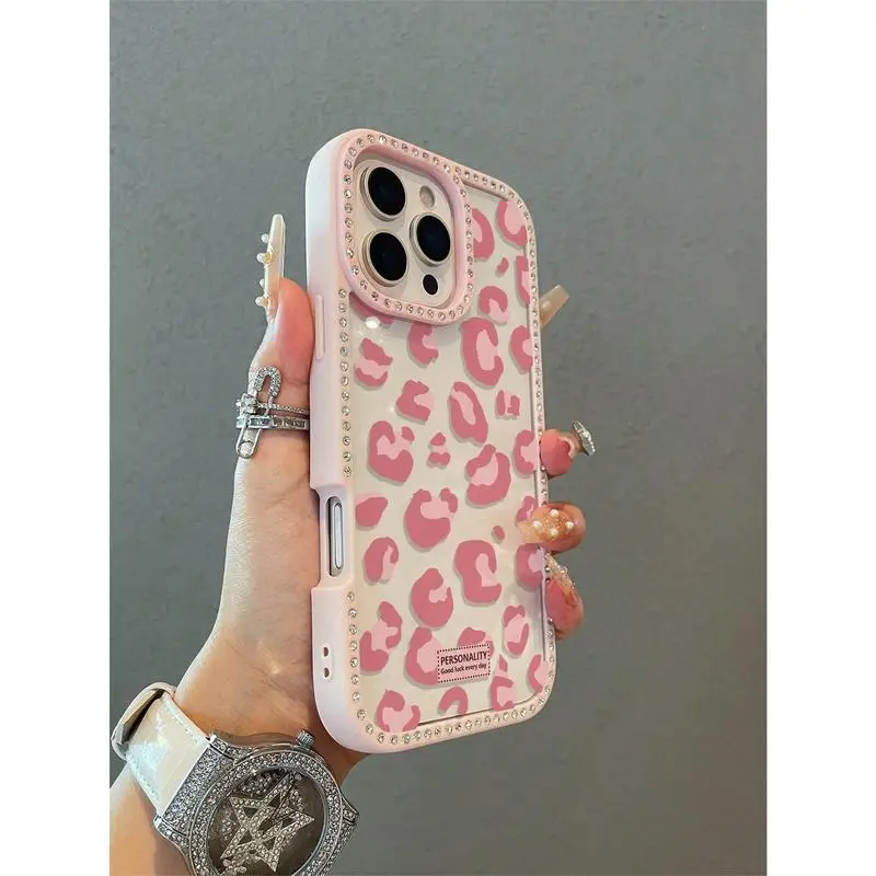 Leopard Print Crystal Shine TPU Smartphone Case - Luxurious Soft Shockproof Full Coverage Protection, Sweet-Cool Style, Compatible with iPhone 17/16/15/14/13/12/11, Ideal Gift, summerwins
