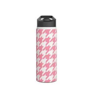 Pink Houndstooth Stainless Steel Water Bottle