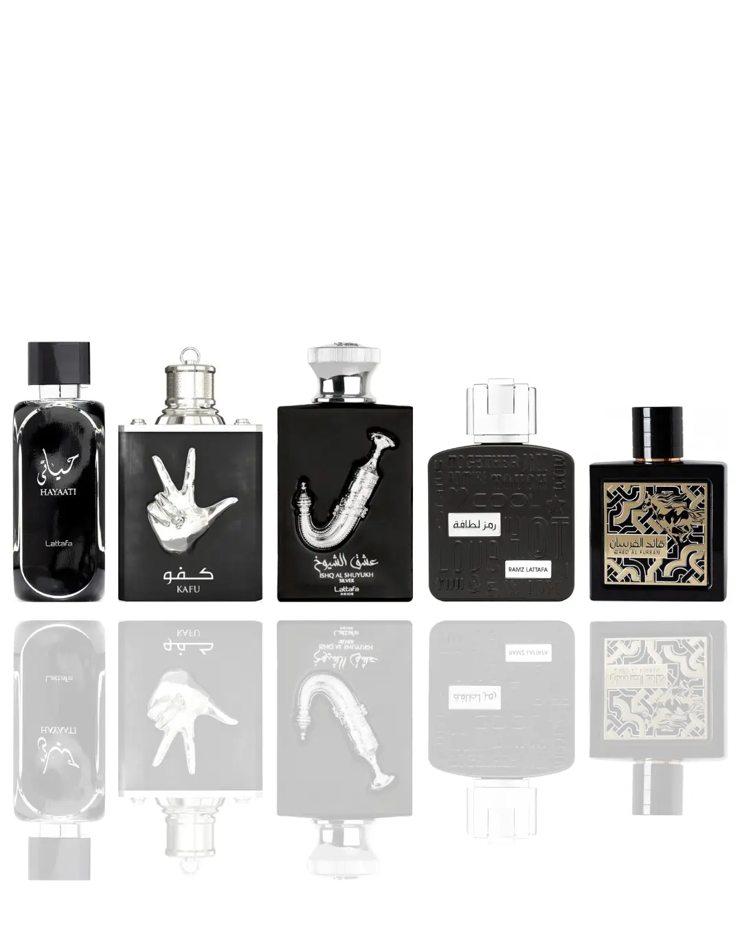Lattafa Men's 5-Piece Arabian Fragrance Multi-Pack Bundle - Luxury-Inspired, Masculine, Dual-Gender Scents (Hayaati, Kafu, Ishq Al Shuyukh, Ramz Silver, Qaed Al Fursan) with Citrus Spicy Notes, Flower, Modern, Classic, Perfume-Inspired Men's Fragrances, F