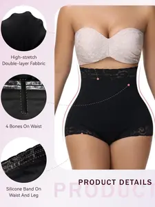 1 Count Women's Buttock Lifting Tummy Control Solid Color High Waisted Shaping Bottem, Fajas, Breathable High Stretch Fabric Body Sculpting Shorts, Lace Stitching Trim Anti Slip Silicone Elastic Shaper Panties, Perfect for Various Occasions