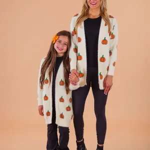 Mommy And Me Halloween Matching Family Sweaters Halloween Long Sleeve Open Front Cardigans Knit Tops For Adults Kids Family Photo Outfits