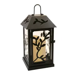 LumaBase Metal Lantern with Battery-Operated Candle - Black Vine