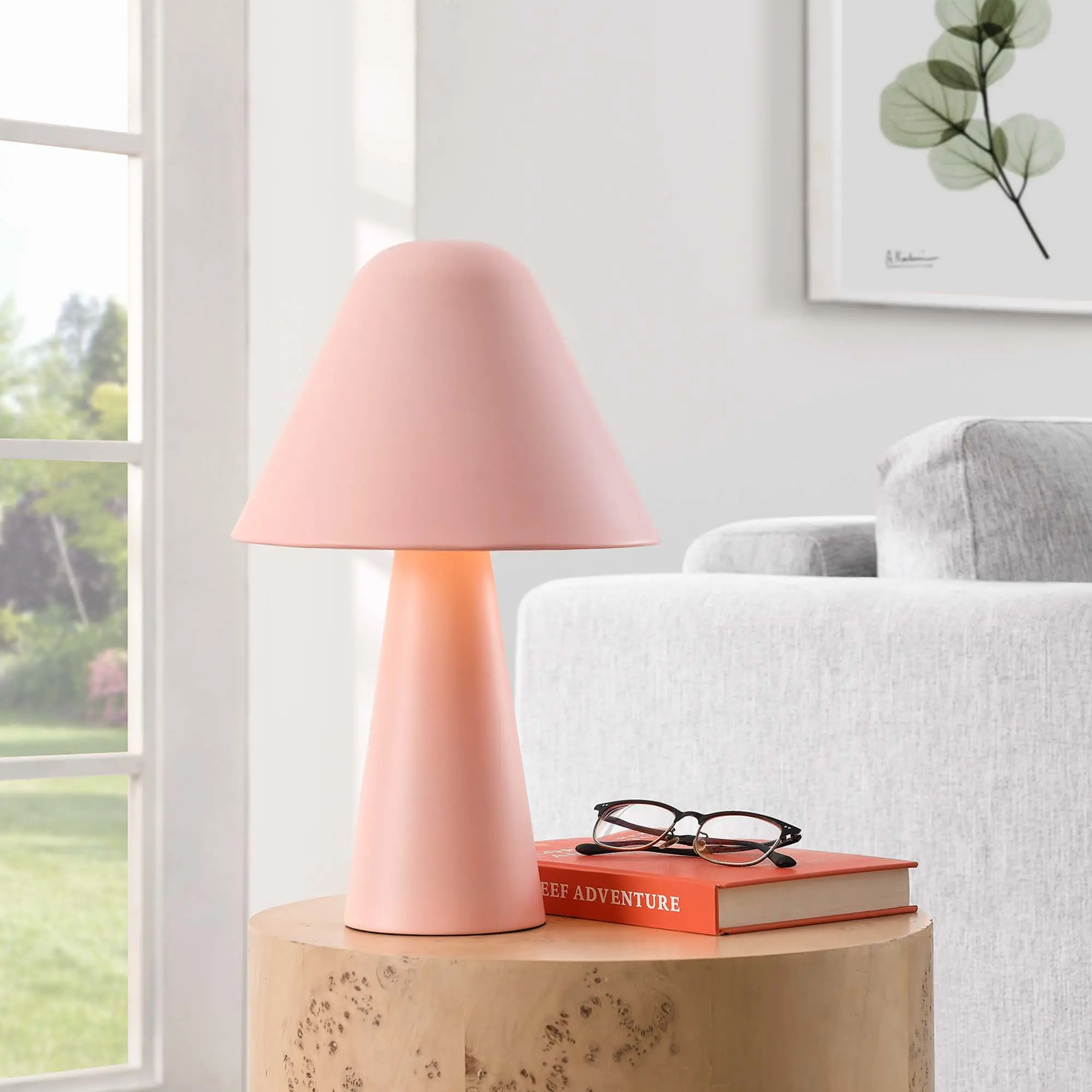 Modway Jovial Metal Mushroom Table Lamp in Pink
