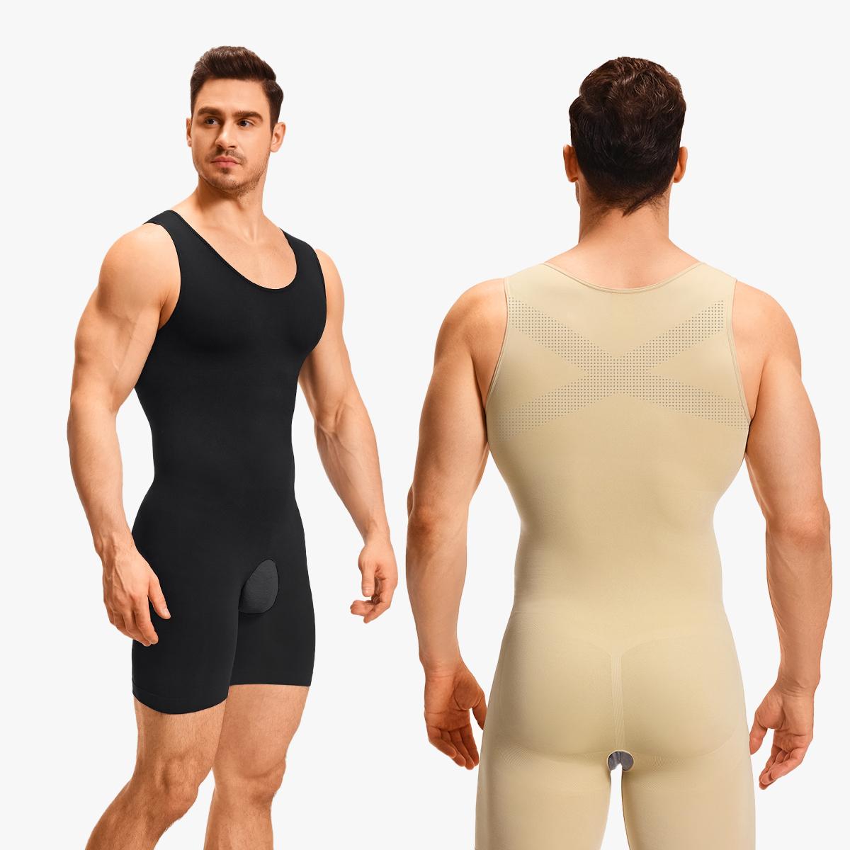 Nebility Men's High Compression Shapewear Bodysuit – U-Neck One-Piece with Tummy Control & Chest Support, Ideal for Gym & Workouts SpringStatements