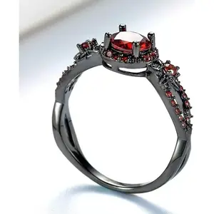 Gothic Black Rings Purple Red Crystal Zircon Diamond Wedding Engagement Ring Size 5-10