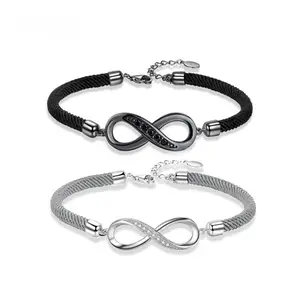 Couple's Infinity Symbol Rope Bracelet, crafted from premium copper with zirconia accents and an adjustable S925 extension chain. The perfect holiday gift for your boyfriend, girlfriend, or best friend. permanent  hand  chain