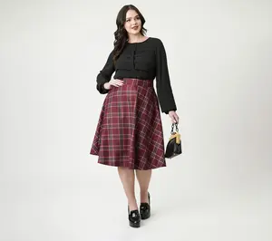 Unique Vintage Burgundy Plaid Vivian Swing Skirt
