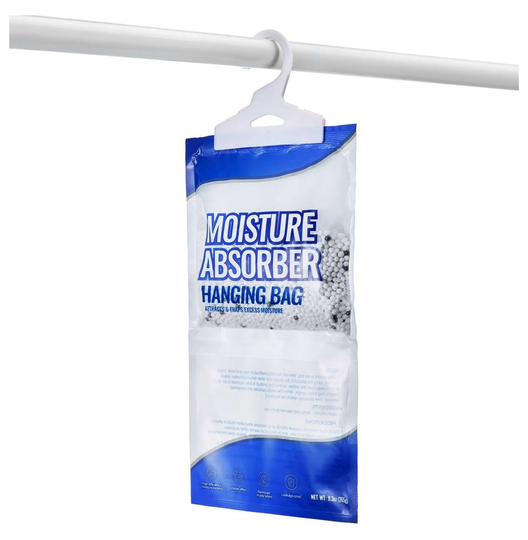 Hanging Moisture Absorber 10-Pack, 9.3oz Closet Dehumidifier Bags, Fragrance Free Wardrobe Dehumidifiers for Bathroom, Bedroom, Eliminate Dampness & Odors Hanging Bag