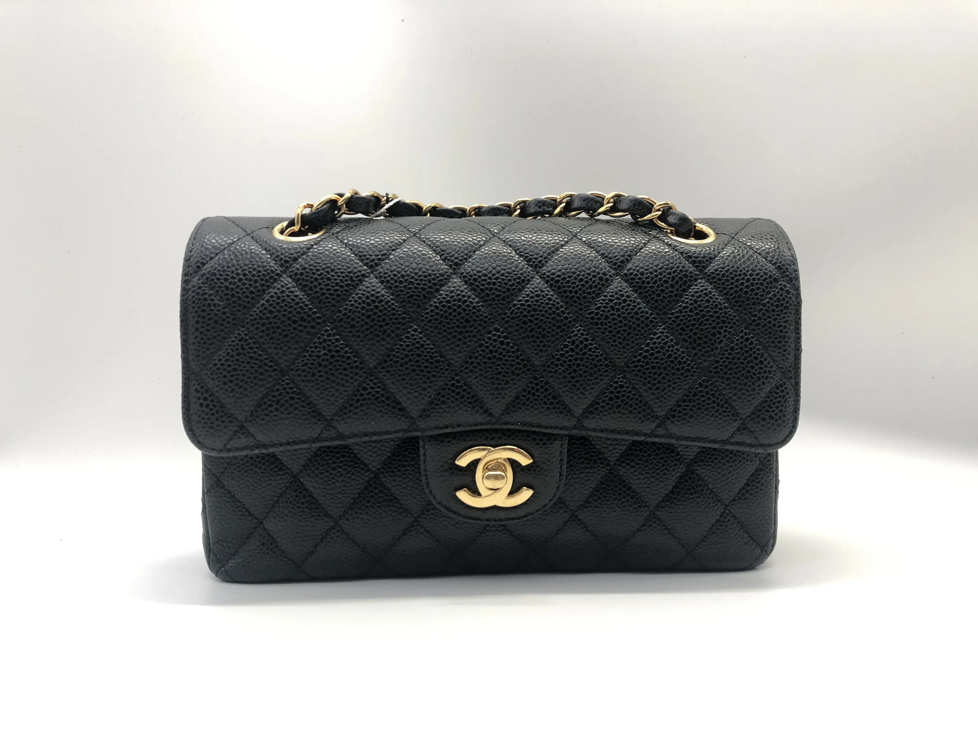 Pre-owned CHANEL Classic Flap Small Black Quilted Caviar Leather Bag