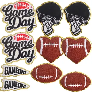 10pcs Game Day Embroidered Iron On Patches Chenille Rugby Football Helmets Logos Embroidery Patch Applique Garments Accessories for DIY Clothing Hat Jacket Backpack Decor, 5 Styles