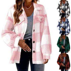 Women’s Clothing 2025 Autumn/Winter New Plaid Wool Jacket with Pocket Buttons Plush Coat GARMENTARY