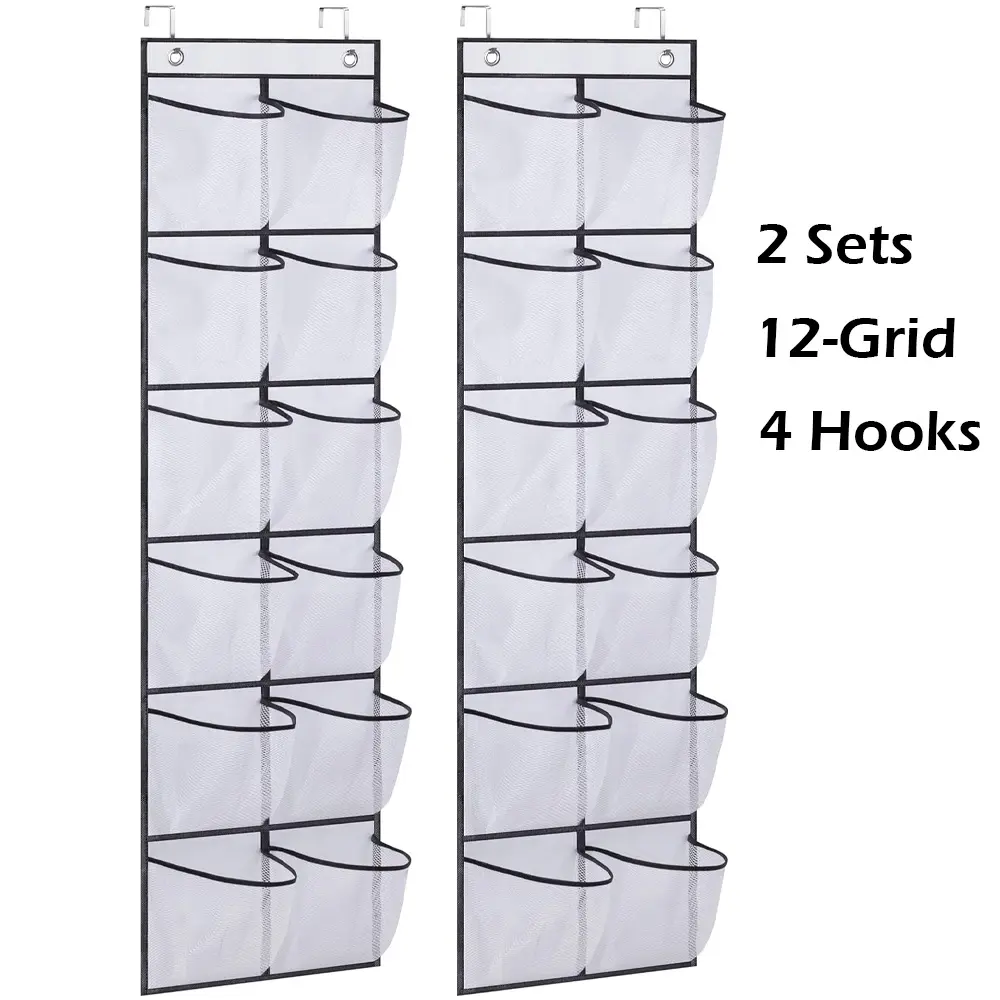 12 Large Pockets Over Door Hanging Shoe Organizer, Home Dormitory Hanging Storage Bag, Door-Hanging Organizing Bag for Art Supplies，2 pack，white, Fabric Shoe Storage