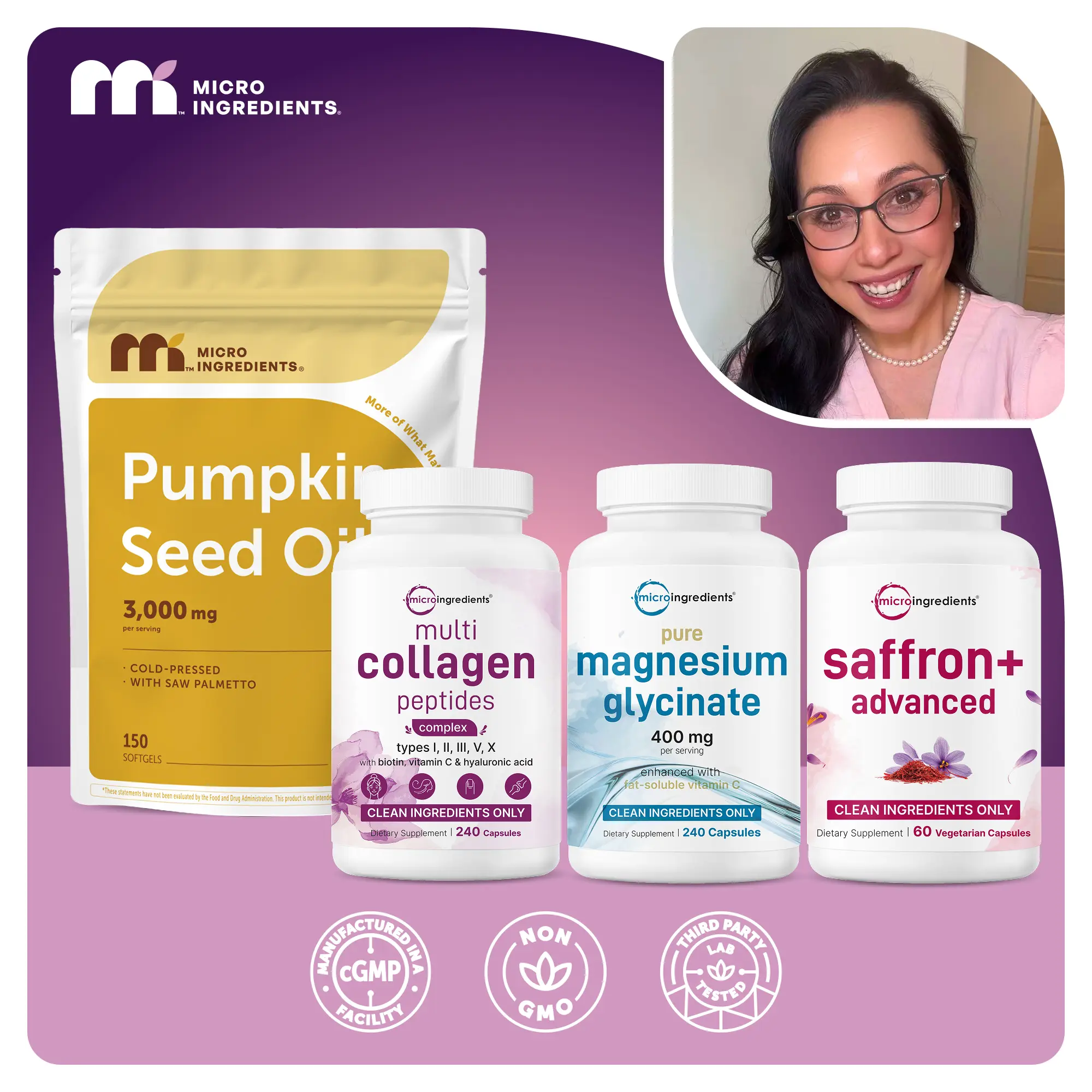 Midahs Glow and Go Stack: Pumpkin Seed Oil Softgels, Collagen Capsules, Saffron Capsules & Pure Magnesium Glycinate