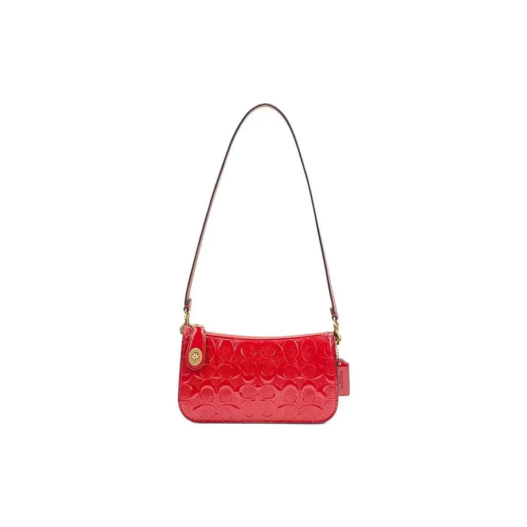 Coach Penn 21 Embossed Logo Zip Top Handle and Crossbody Bag for Women in Red Genuine Leather