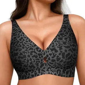Popilush Seamless Jelly Bra – Wireless Push Up Minimizer Support with W-Shaped Gel Ribbons Adjustable Straps Deep V Cooling Fabric