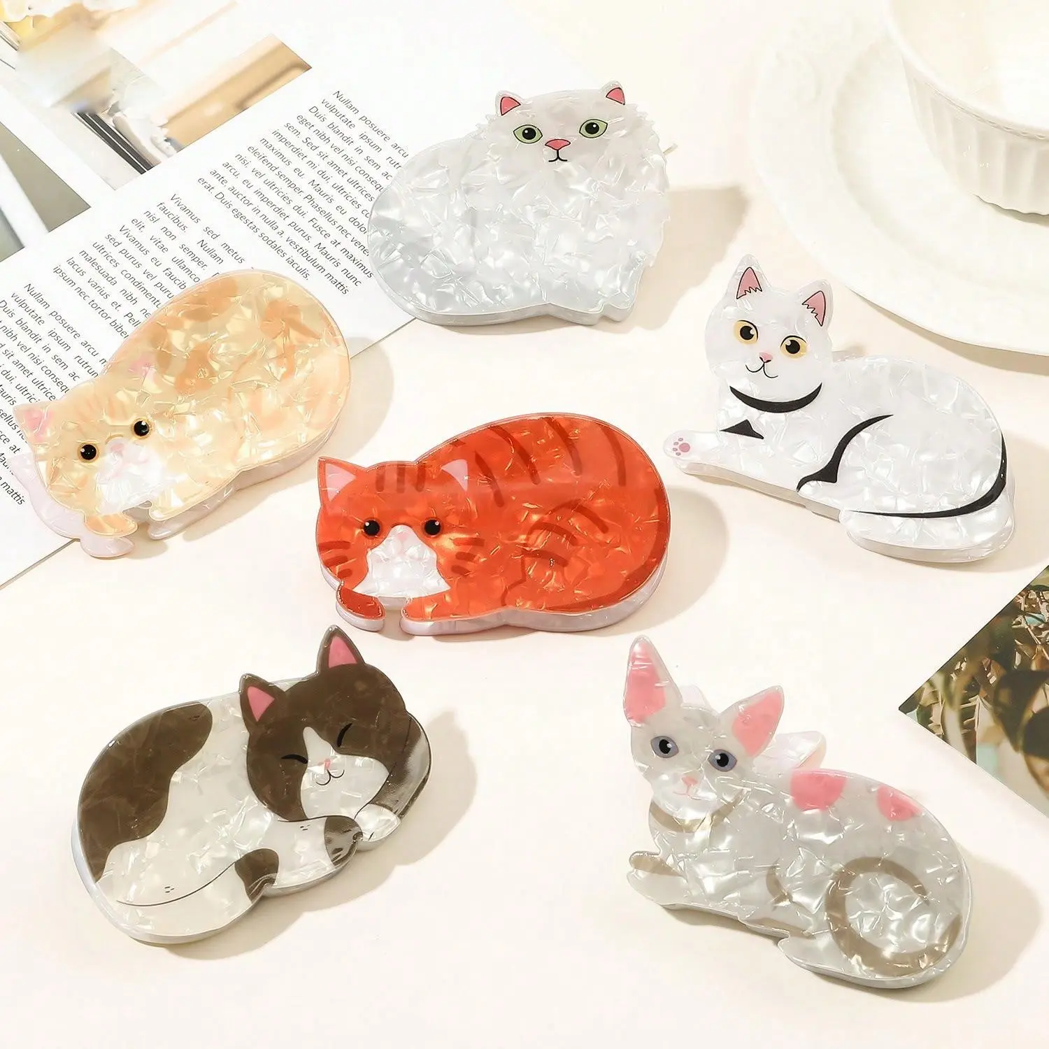 1pc Cute and Sweet Cartoon Orange Cat Puppet Kitten Hair Clip High Grade Acrylic Hair Claw Back of Head Coiled Hair Shark Clip