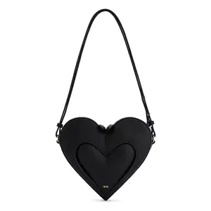 JW PEI Francisca Heart Shaped Crossbody Bag Playful Statement Style Black Leather Crossbody Bag for Women Structured Lightweight with Adjustable Strap