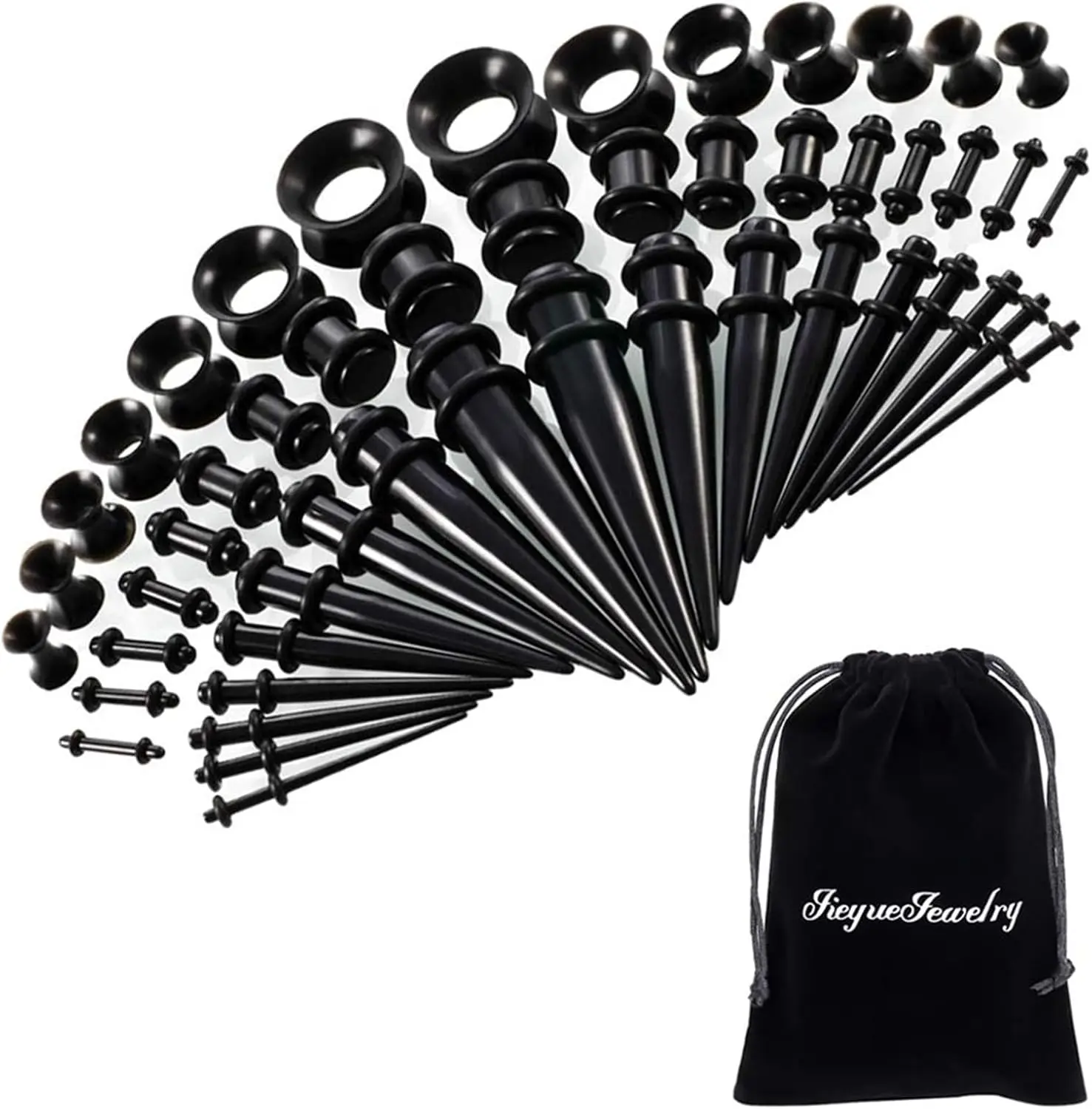 50 Pieces Ear Stretching Kit 14G-00G Acrylic Tapers and Plugs + Silicone Tunnels - Ear Gauges Expander Set Body Piercing Jewelry Jiquan