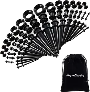 50 Pieces Ear Stretching Kit 14G-00G Acrylic Tapers and Plugs + Silicone Tunnels - Ear Gauges Expander Set Body Piercing Jewelry Jiquan