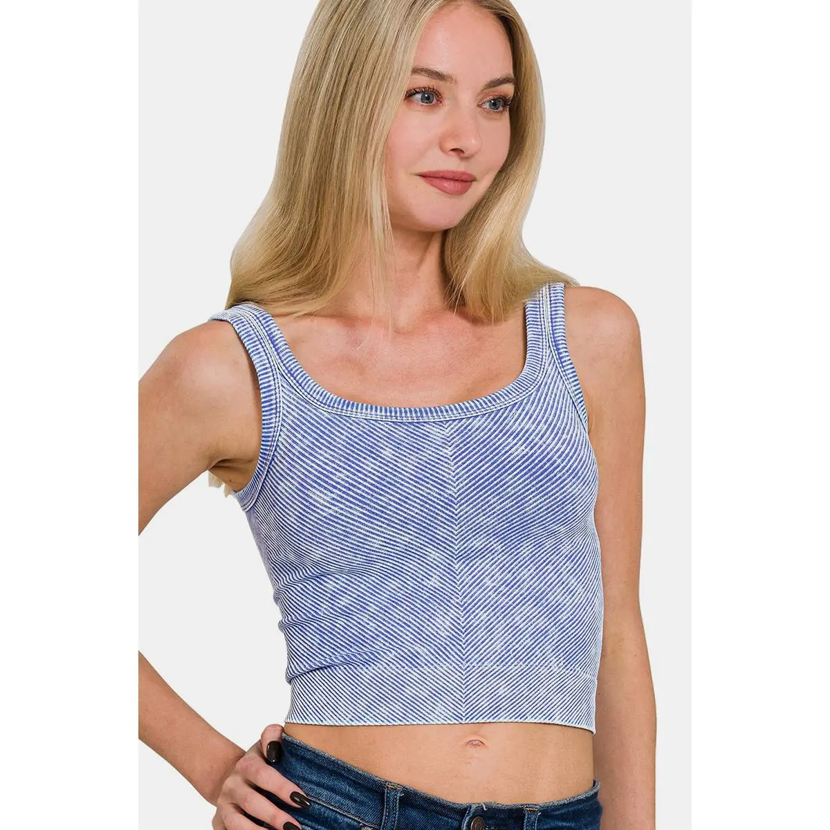 Zenana Washed Ribbed Scoop Neck Wide Strap Tank