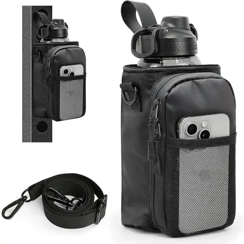 Magnetic Gym Bag for Men, Magnetic Gym Water Bottle Bag, Water Bottle Holder with Phone Pockets, Powerful Magnet Gym Pouch, Magnet Crossbody Bags, Gym Accessories for Women, Water Bottle Carrier with Strap