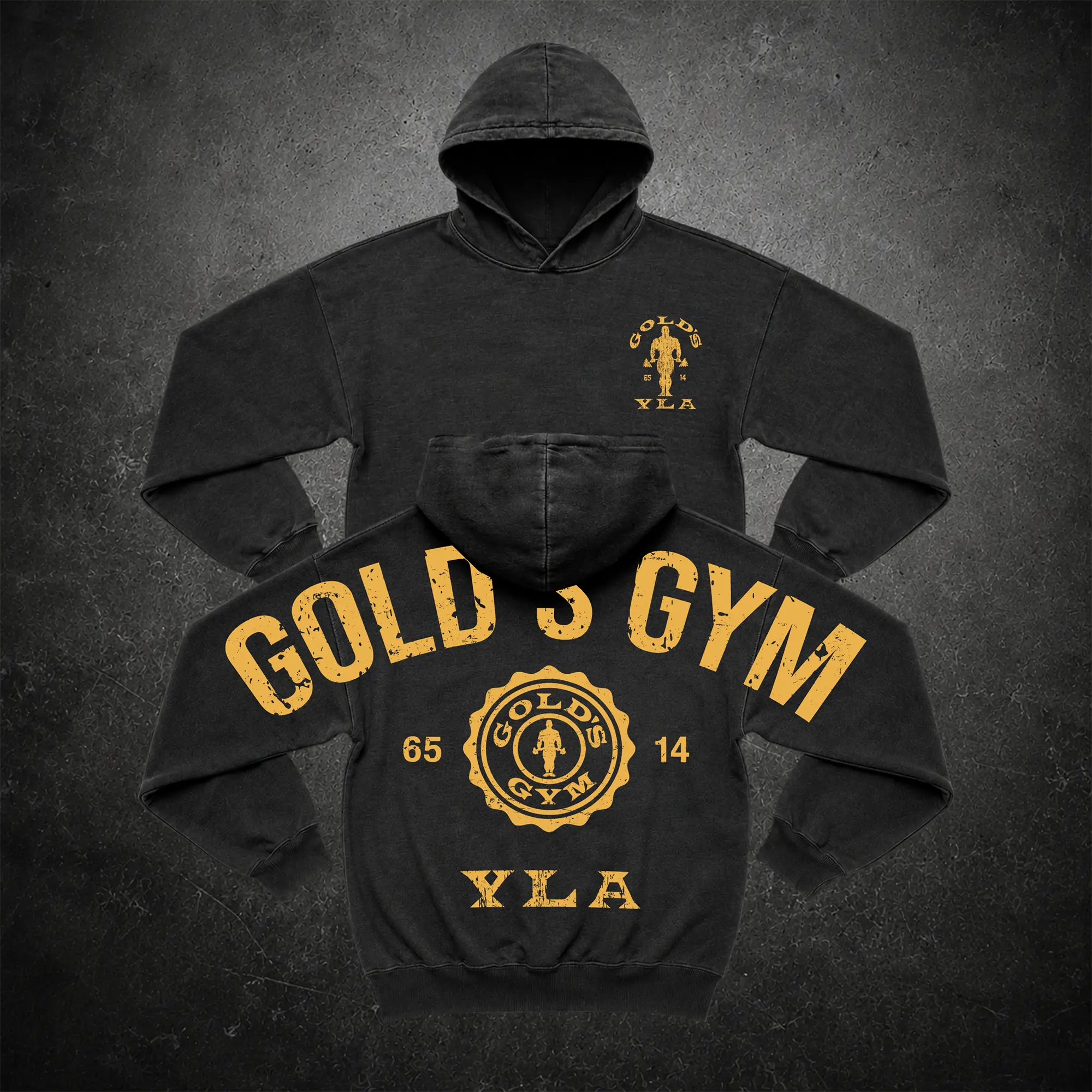 Golds YLA Full Back Design Washed Hoodie, Gym Apparel, Workout Wear, Training Men's Top, Aesthetic Shirt, Discipline, Strength, Focus