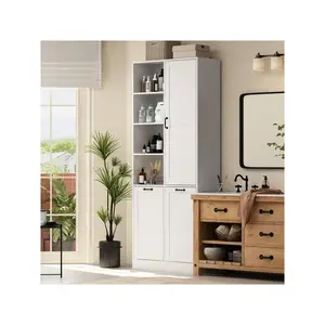 Bathroom and Living Room Storage Cabinet with Tilt Out Laundry Basket & Double Tilt Out 15 gallon Trash Cabinets