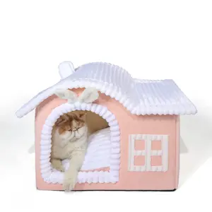 Pink Cat House for Cats, Chimney Cat Houses for Indoor Cats, Enough Interior Space, Pet Animal House for 3-10 lbs Cat, Cartoon Cute Chimney Cat House