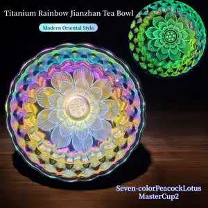 Handmade Colorful 9‑Petal Lotus Iridescent Gilded Master Tea Cup Jianzhan Tea Bowl