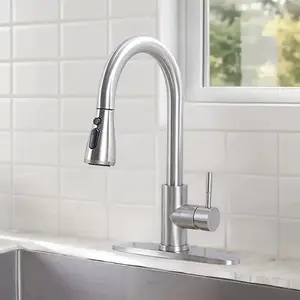 Kitchen Faucet with Pull-Down Spray Head, High Arc Single Handle Design, Stainless Steel Finish, Suitable for Kitchen Sink Installation, Faucet Sprayer Attachment