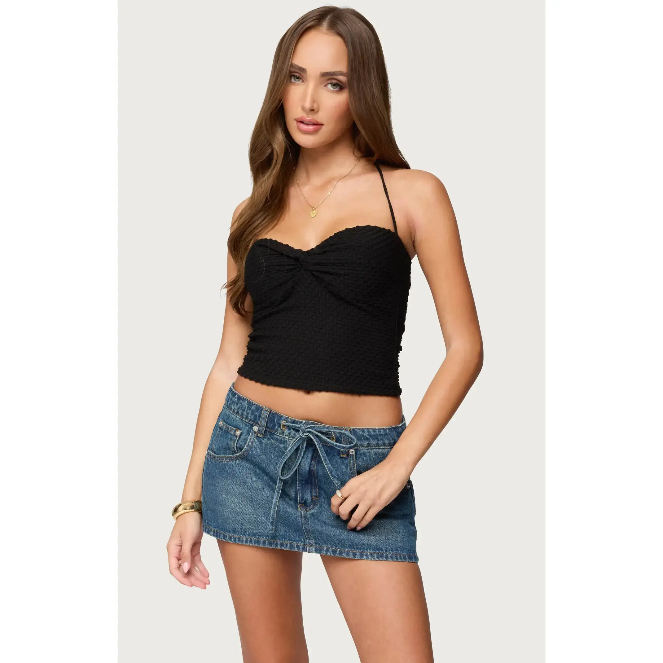 Edikted Women's Zoee Twisted Textured Halter Top
