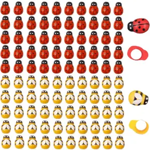 120 count  Bees and  Ladybugs Flatback Bees Wooden Ladybugs Self-Adhesive Embellishments for Craft Scrapbooking  Shower Birthday Party Decoration