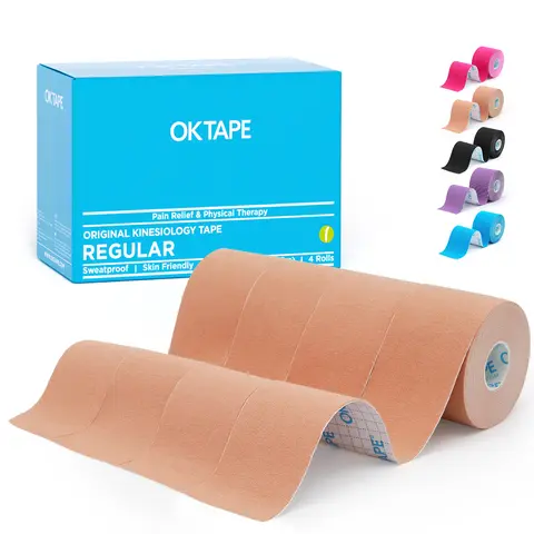 OKTAPE Kinesiology Tape Latex-Free Hypoallergenic Stretchy Water-Resistant Breathable, 4 Rolls 2in x 16.4ft for Muscle Joint Knee Support, Sports Performance & Recovery