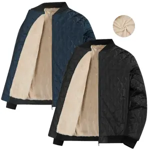 Bomber Jacket Men Fleece Lined Quilted - Warm Diamond Casual Winter Coats