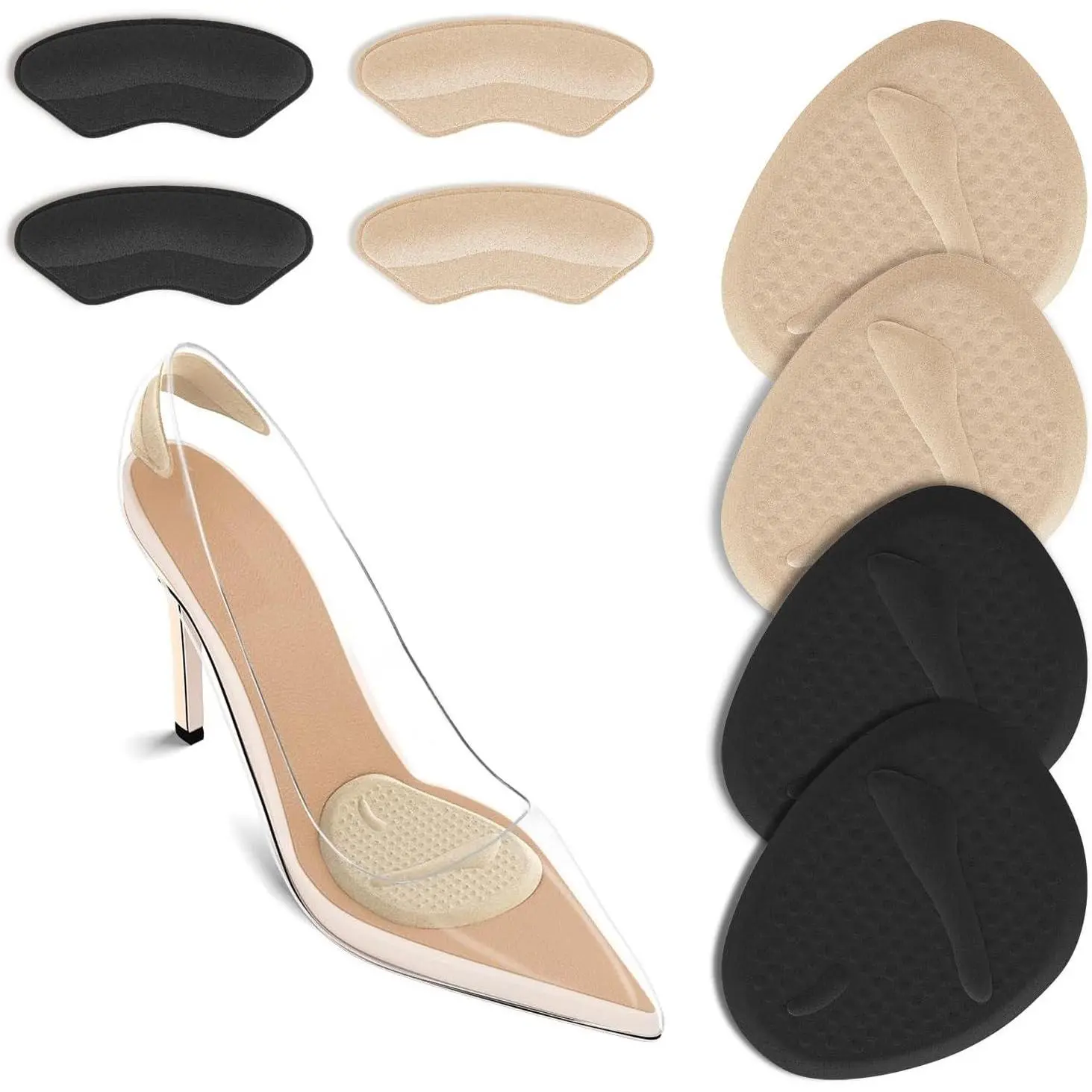2 Sets Heel Pads, Ball of Foot Cushions, Metatarsal Pads,shoe inserts for women,All Day Foot Pain Relief, Extra Comfort, No More Soreness(Beige&Black)